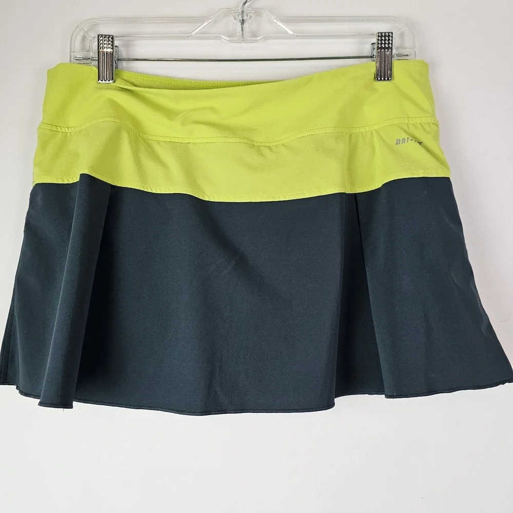 Nike Skort Skirt Womens Size M Dri-Fit Tennis Athletic Neon Yellow Gray Active